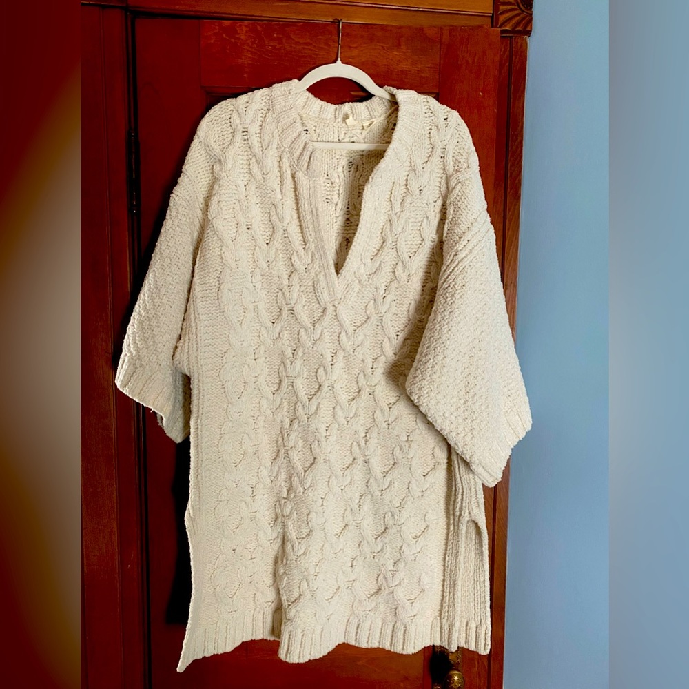 Anthropologie Moth Oversized Ivory Cable Knit Sweater XL